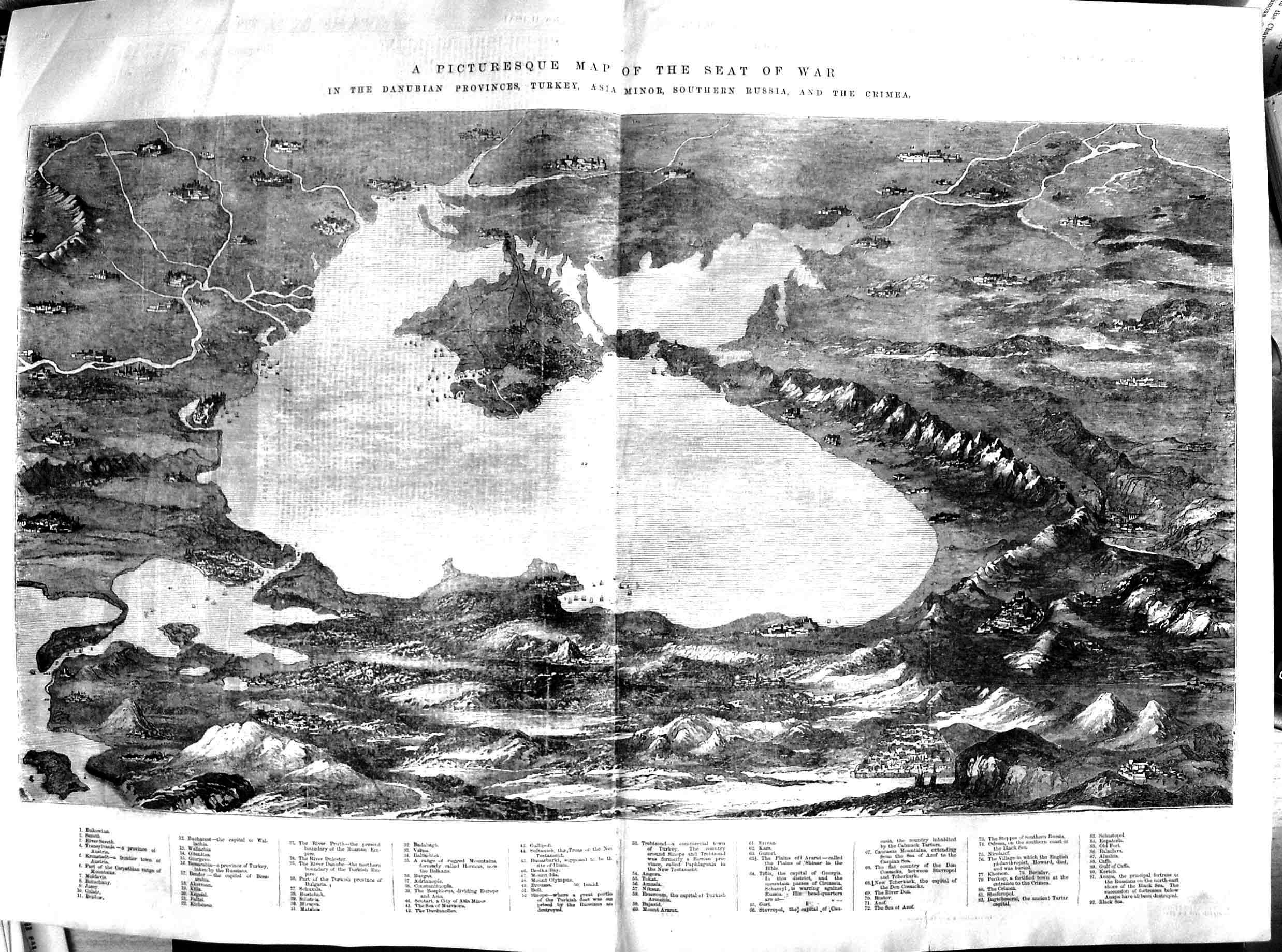 Original Old Antique Print 1854 War Sebastopol Canrobert Map Seat Crimea 19th