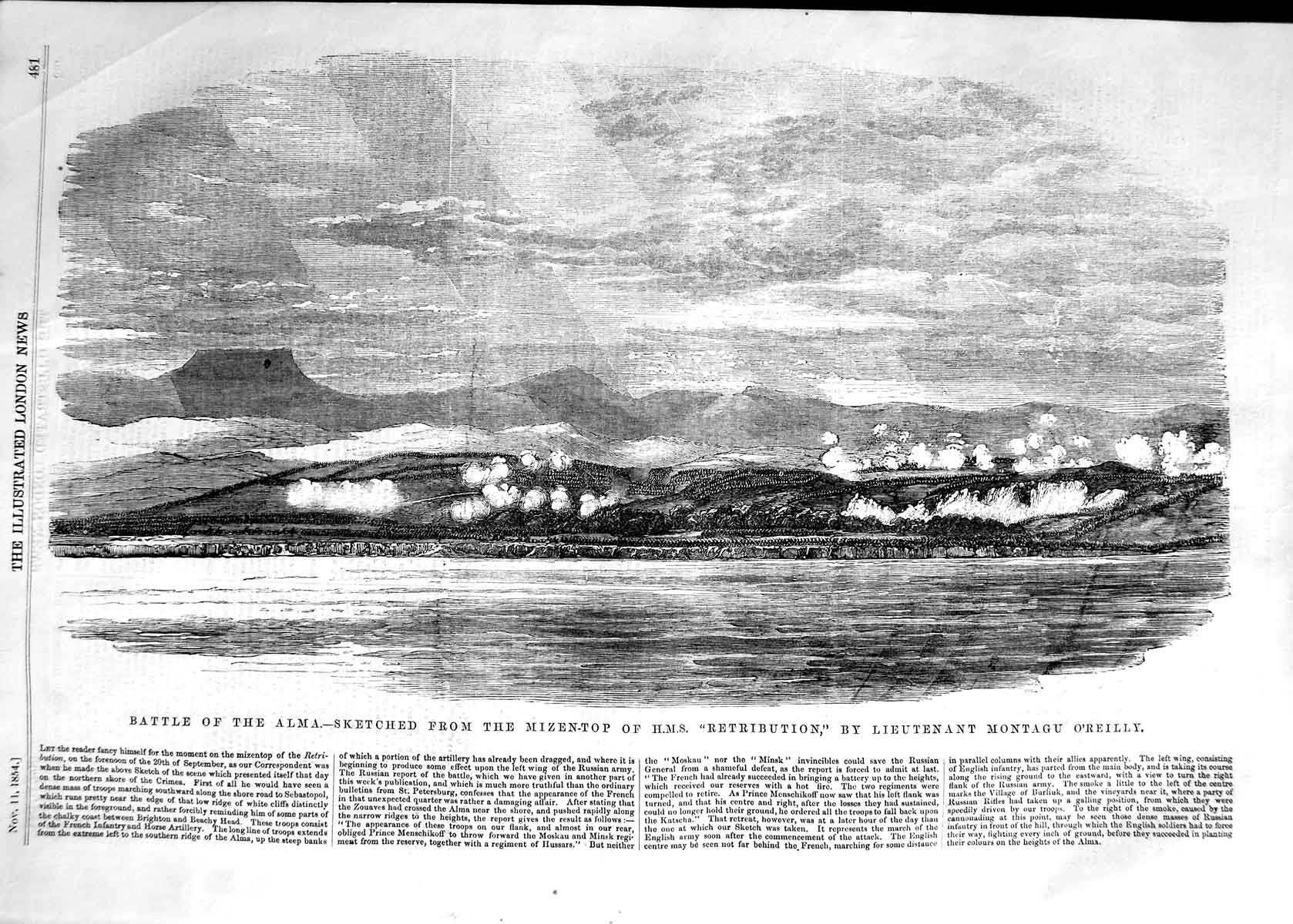 Old Antique Print 1854 Battle Alma Mizen-Top H.M.S. Retribution O'Reilly 19th