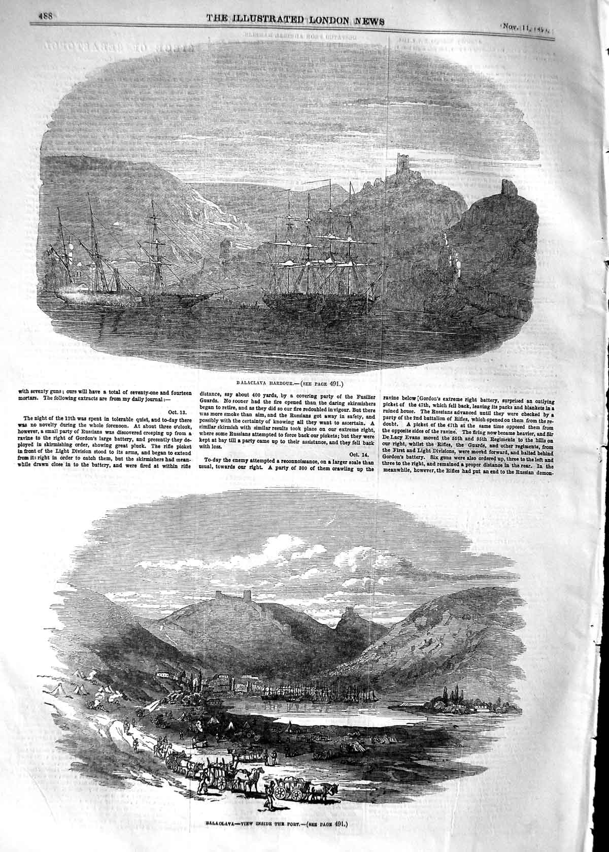 Original Old Antique Print 1854 Balaclava Harbour Ships War Port Mountains 19th