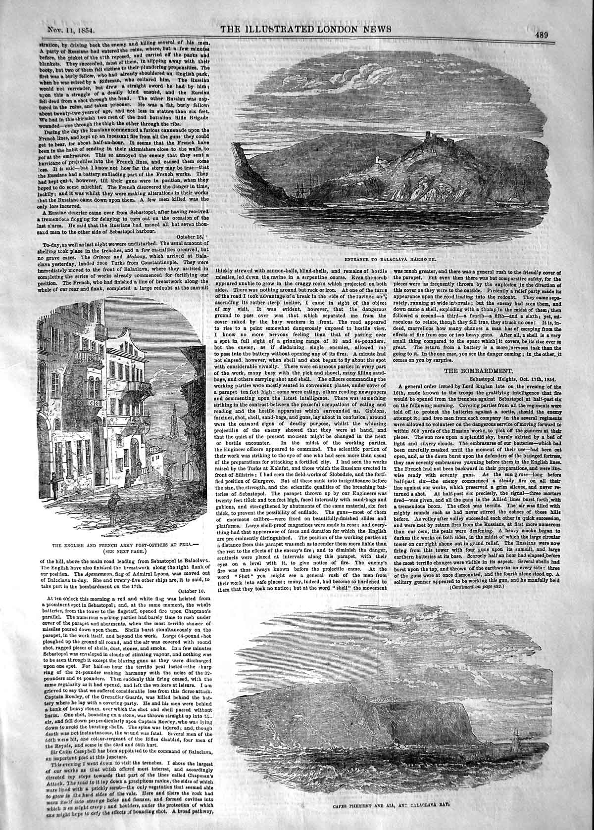 Old Antique Print 1854 Balaclava Harbour Capes Pherient Post Office Pera 19th