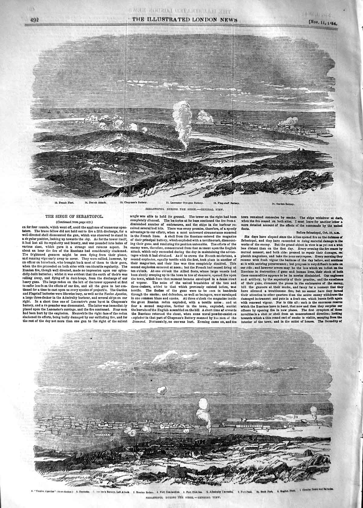 Original Old Antique Print 1854 Sebastopol Siege French Ships Fort Barracks War