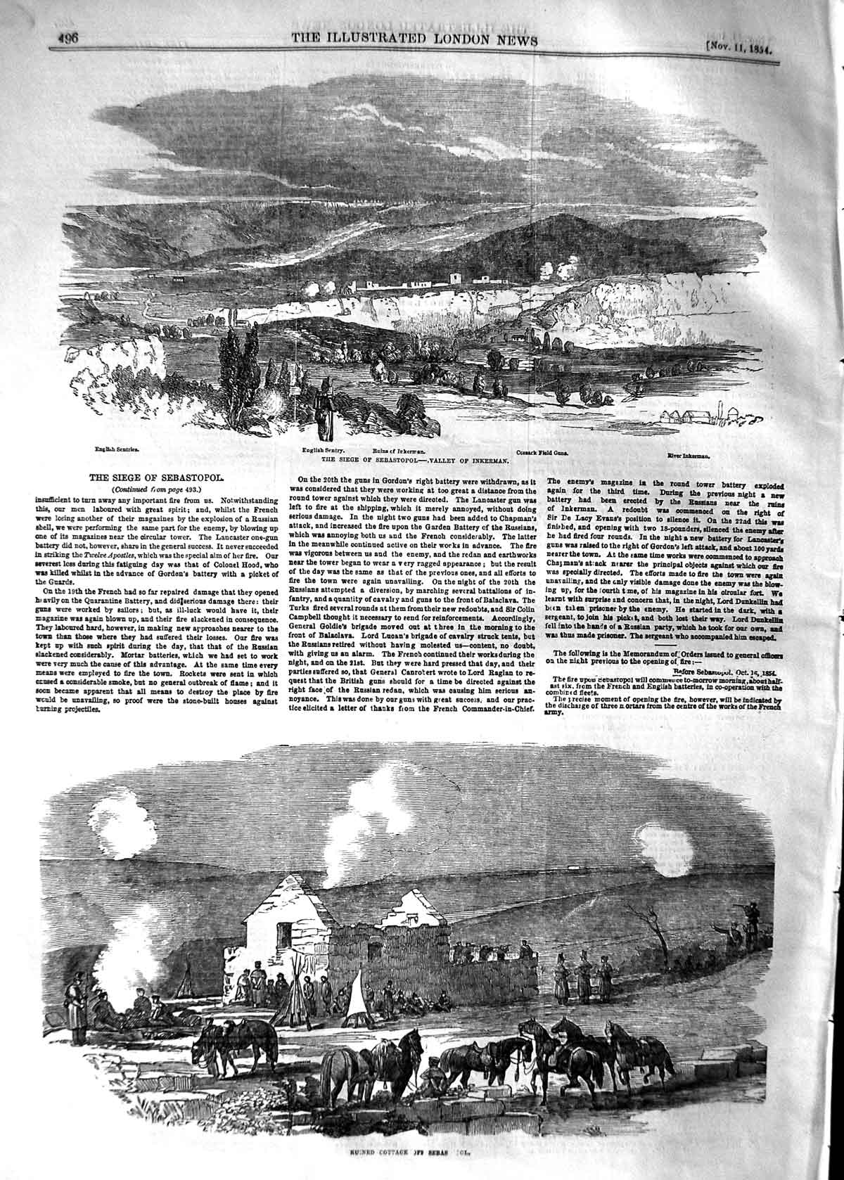 Old Antique Print 1854 Siege Sebastopol Valley Inkerman Cossack Field War 19th