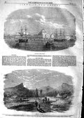 Original Old Antique Print 1854 Banks River Alma Eupatoria Ships Harbour Crimea