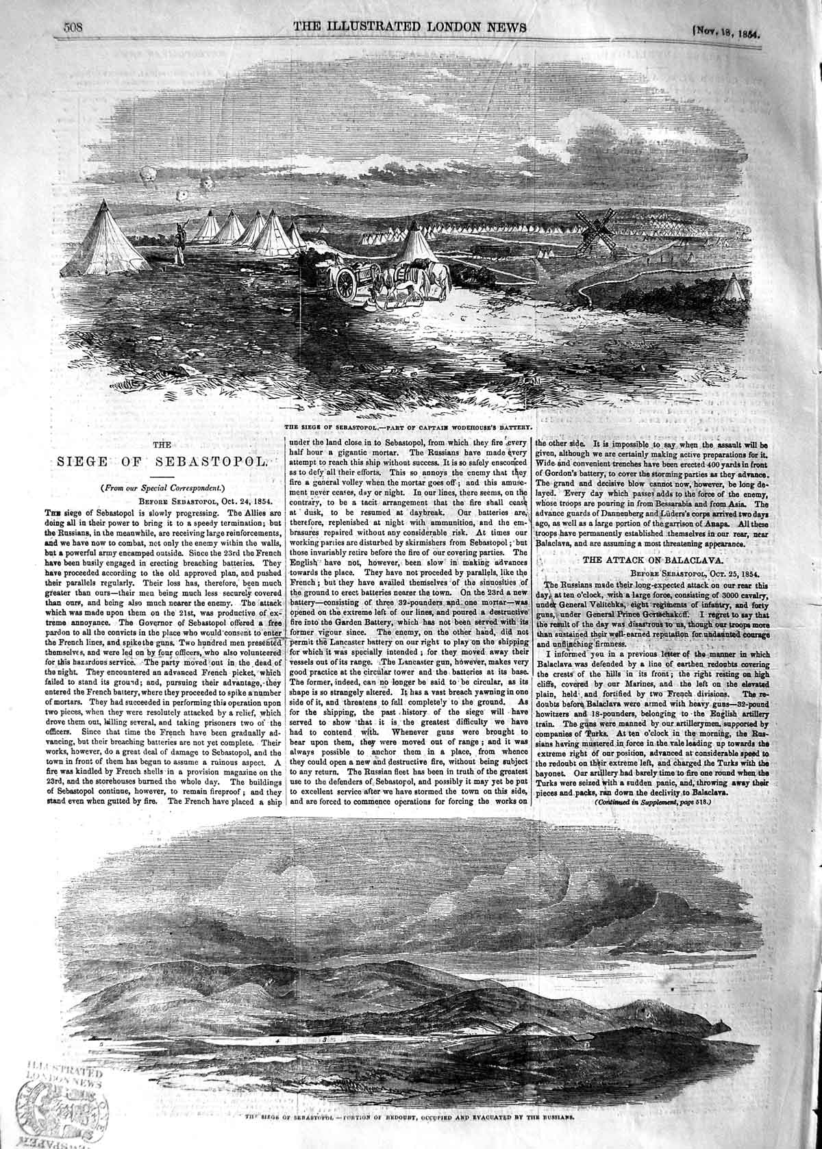 Original Old Antique Print 1854 Siege Sebastopol Captain Wodehouse Redoubt War