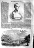 Original Old Antique Print 1854 Charles Kemble Bust Bridge River Sever Victorian