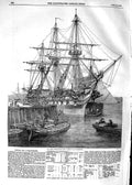 Original Old Antique Print 1854 H.M. Screw Line-Of-Battle Ship Caesar Por 19th