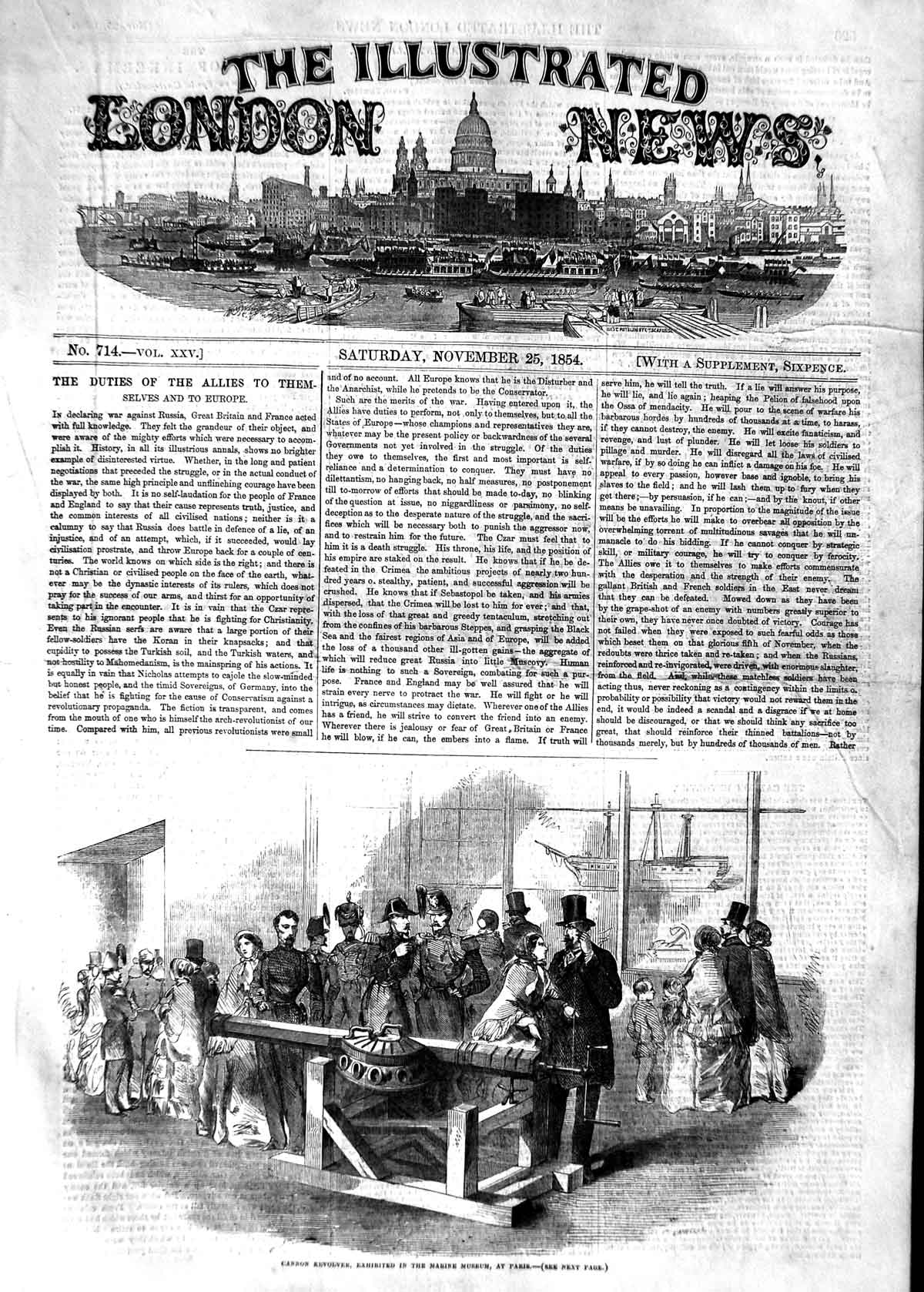 Original Old Antique Print 1854 Cannon Revolver Marine Museum Paris France 19th