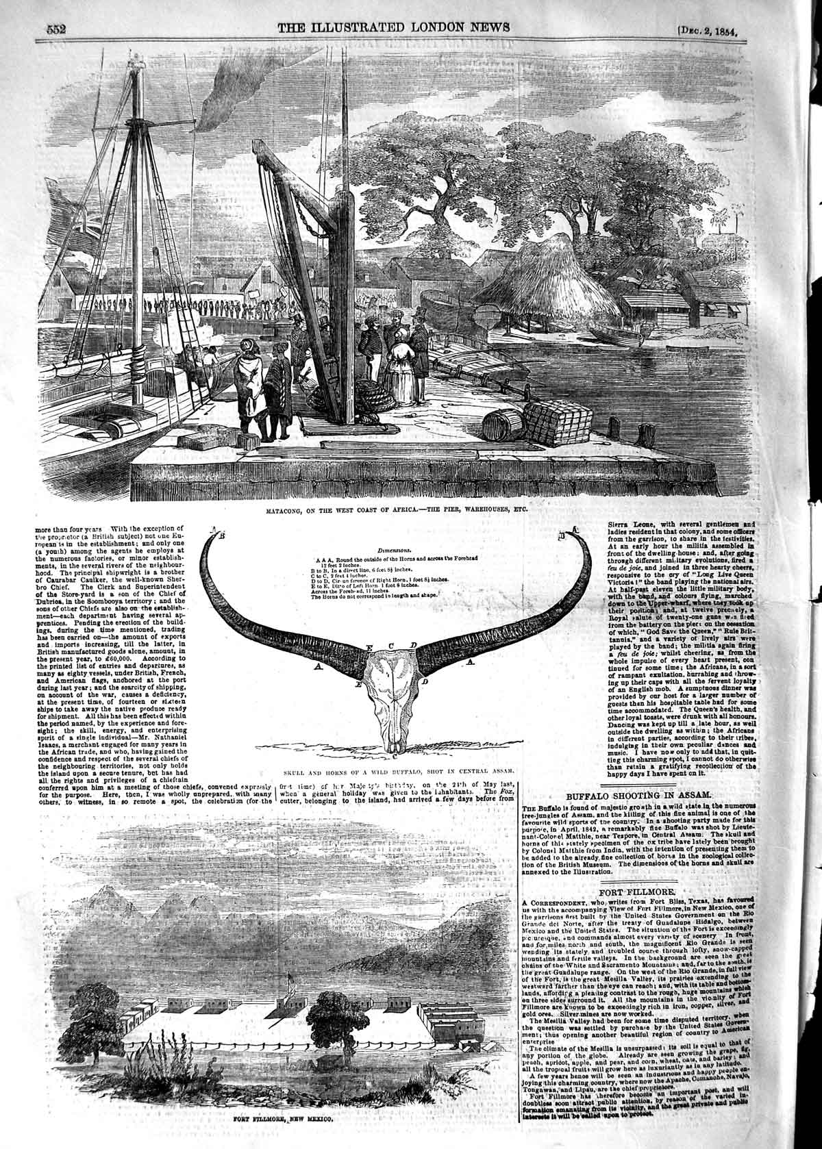 Original Old Antique Print 1854 Matacong Africa Fort Fillmore Mexico Buffal 19th