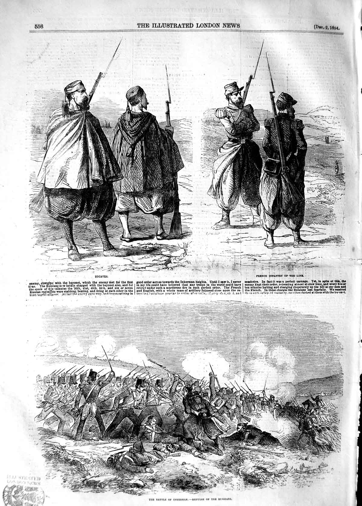 Original Old Antique Print 1854 Zouaves French Siers Battle Inkerman Russians