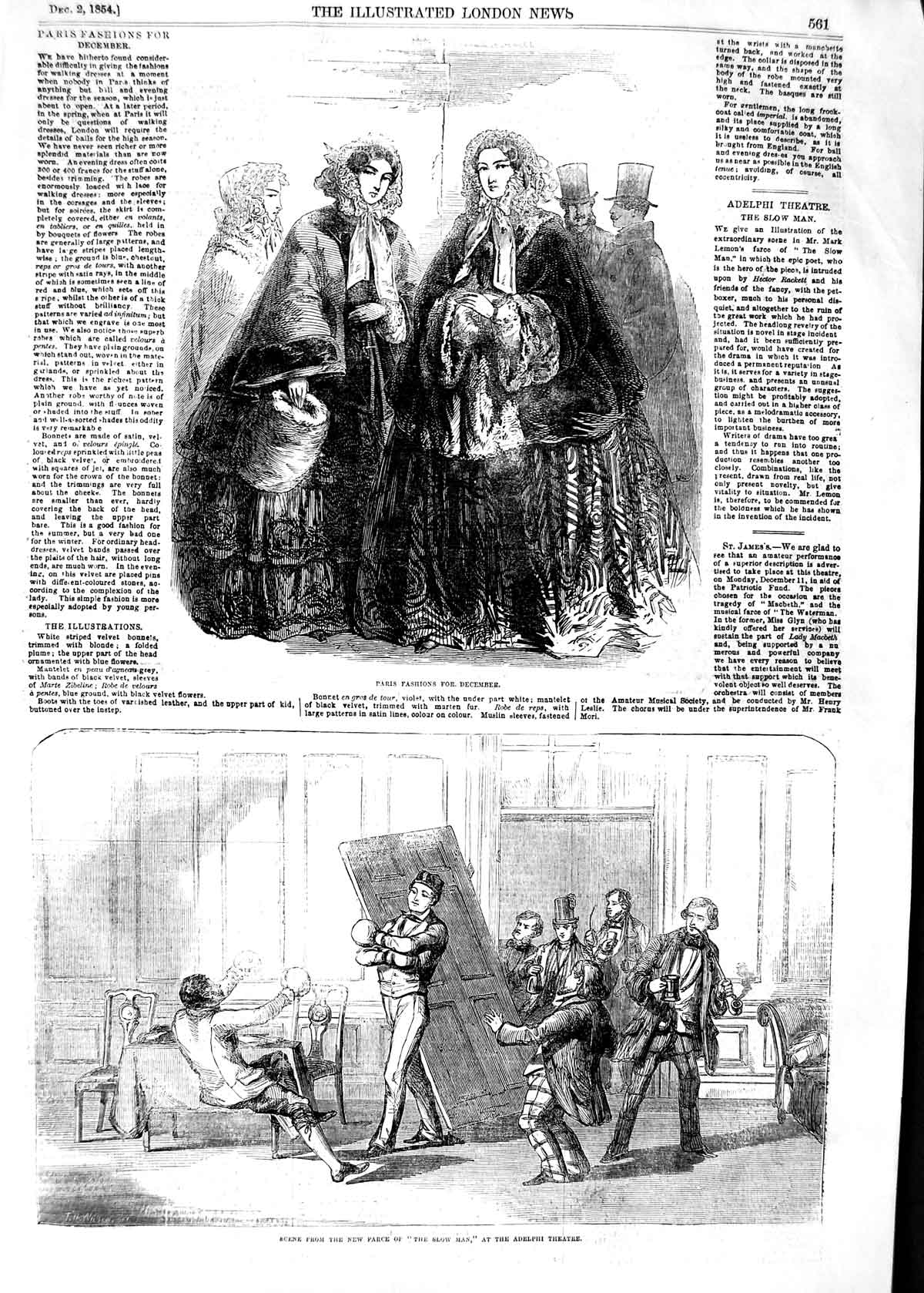 Original Old Antique Print 1854 Paris Fashion Farce Slow Man Adelphi Victorian