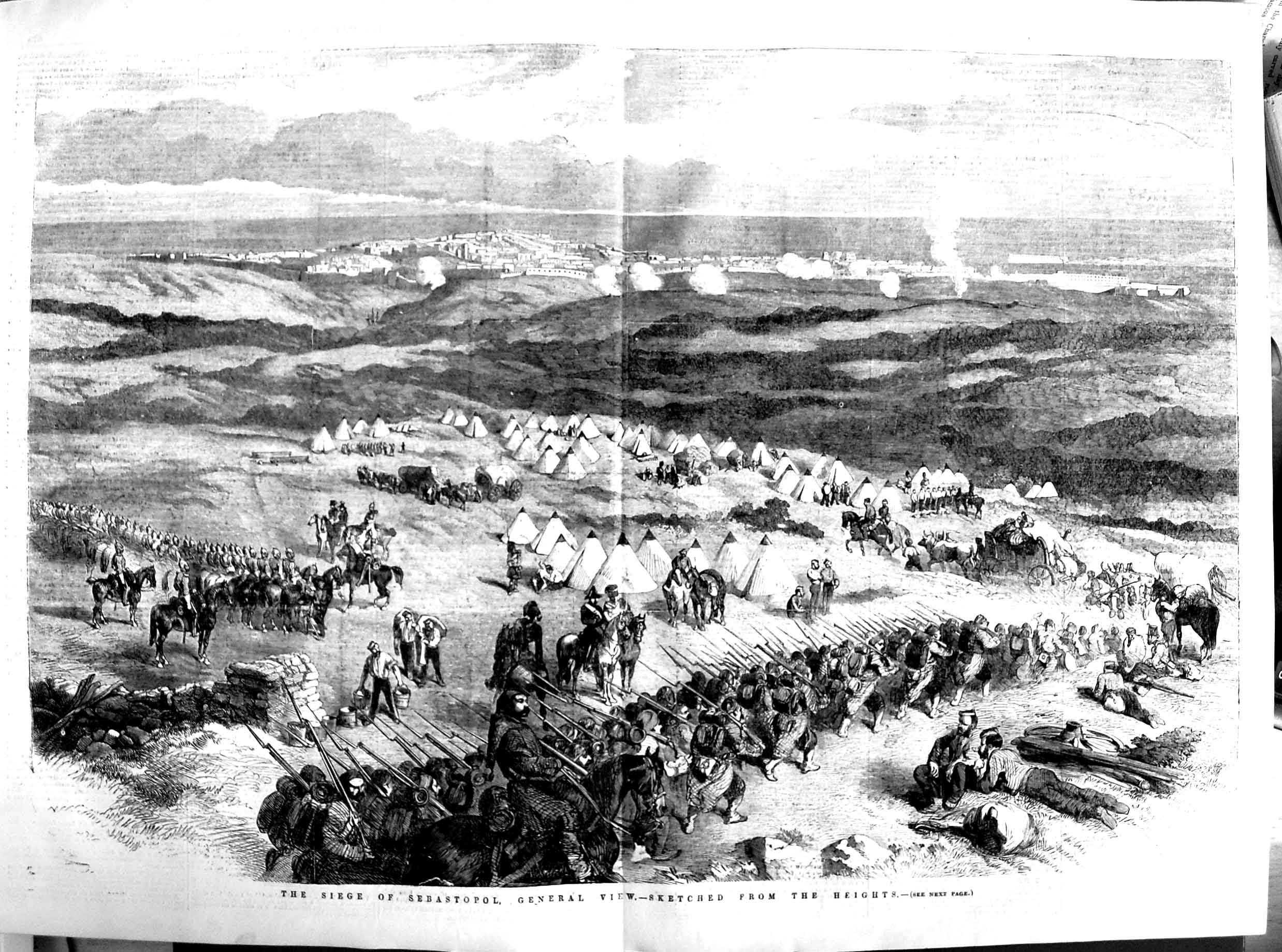 Old Antique Print 1854 Siege Sebastopol War Veiw Siers Horses Mountain 19th