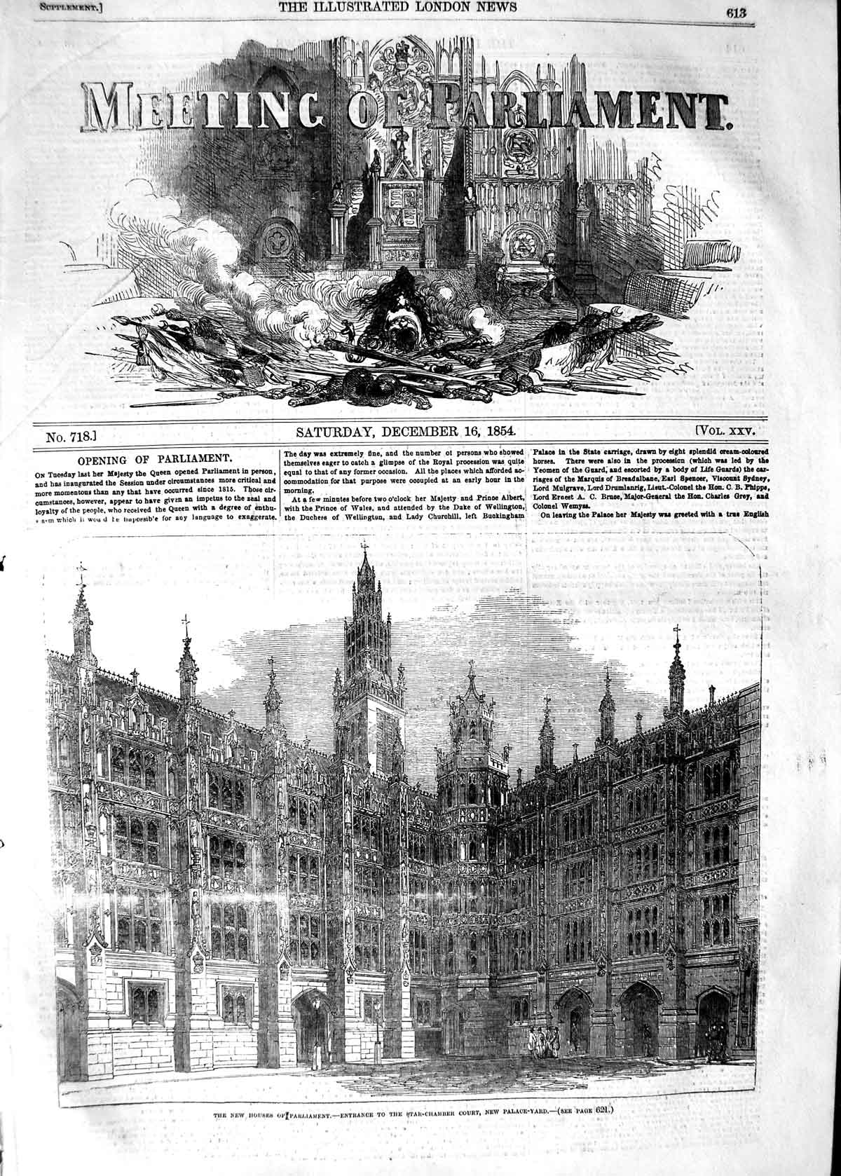 Old Antique Print 1854 Houses Parliament Herbert Leveson-Gower Duke Leeds 19th