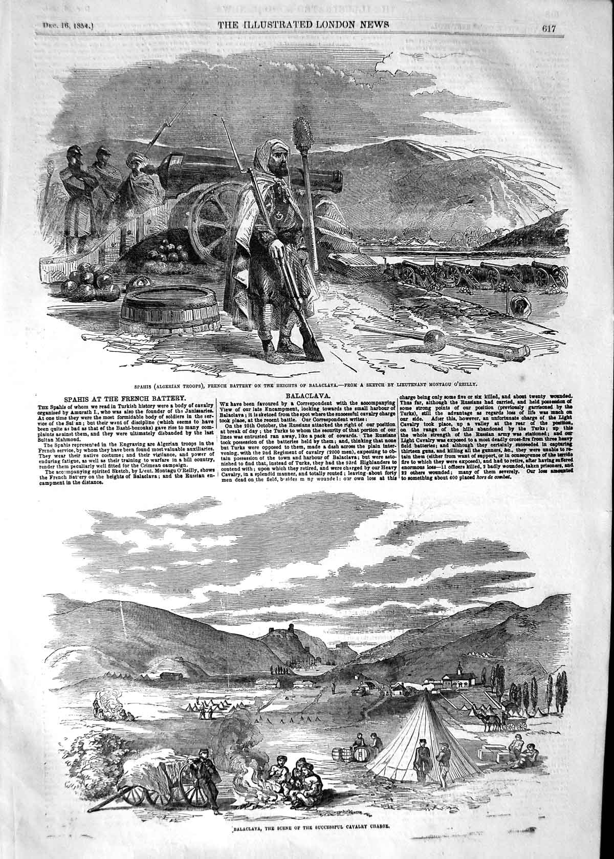 Old Antique Print 1854 Spahis French Battery Army War Balaclava O'Reilly 19th