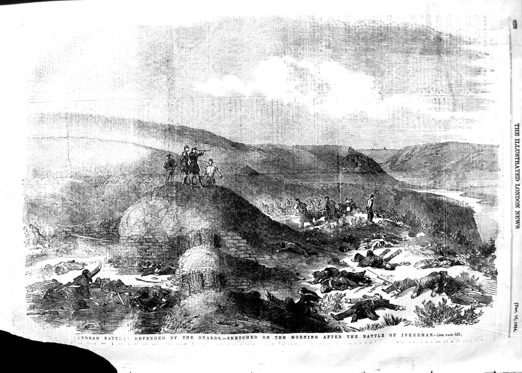 Original Old Antique Print 1854 Sandbag Battery Siers War Battle Inkerman 19th