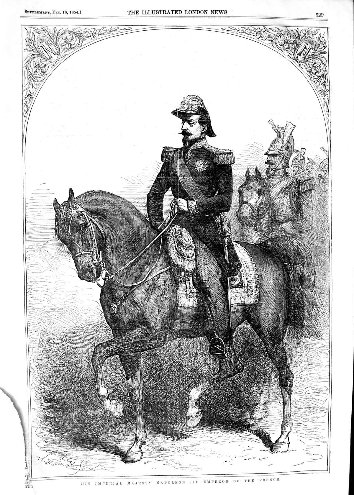 Old Antique Print 1854 His Imperial Majesty Naopleon Emperor French Horse 19th