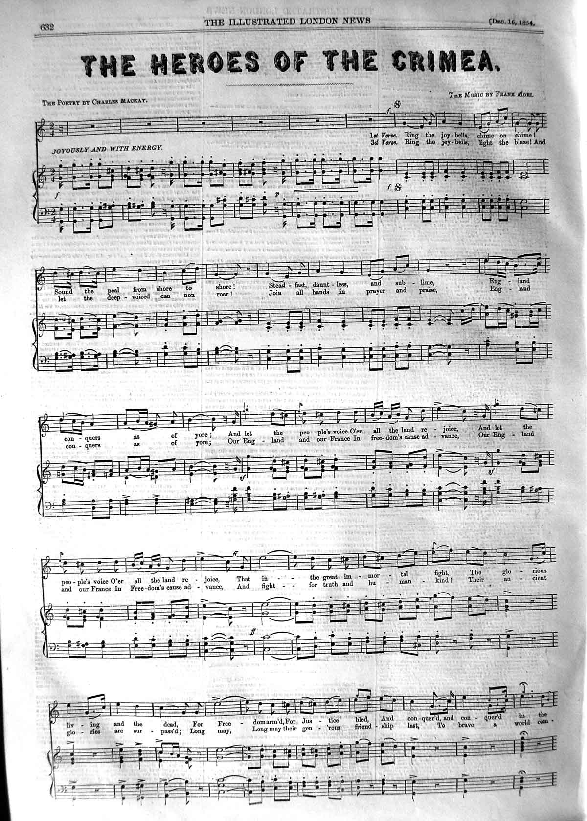 Original Old Antique Print 1854 Sheet Music The Heroes Crimea Frank Mori Mackay