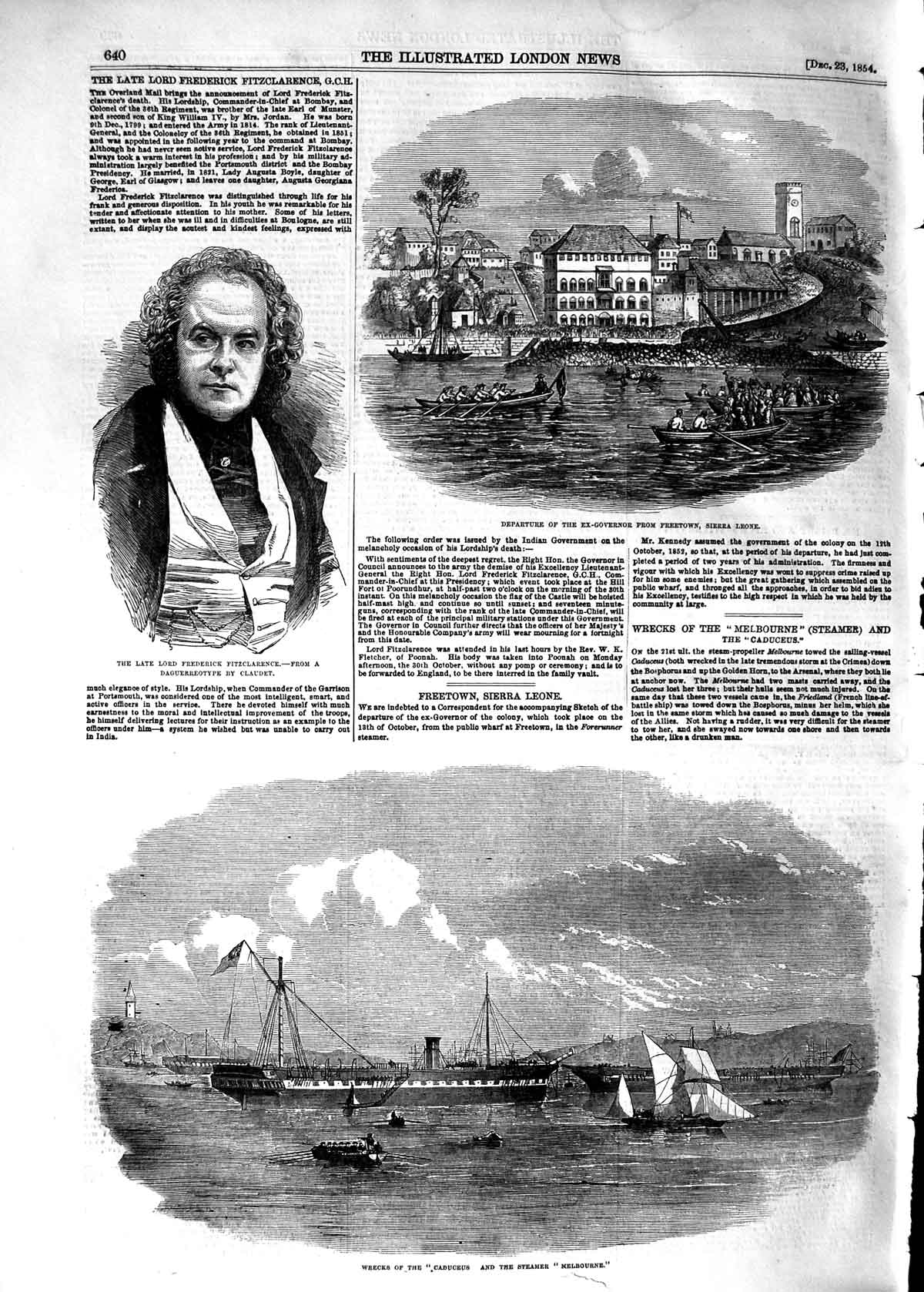 Old Antique Print 1854 Wreck Caduceus Steamer Melbourne Ship Fitzclarnce 19th