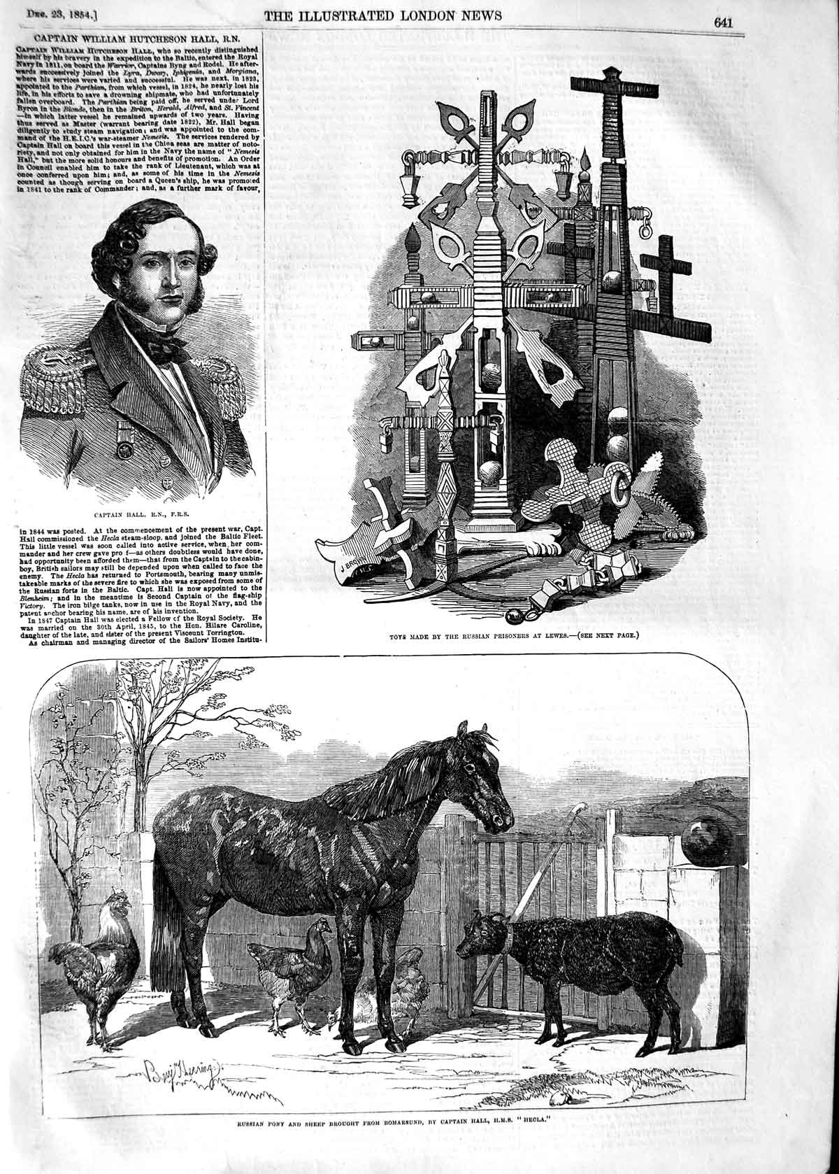 Old Antique Print 1854 Captain Hall Toys Russian Lewes Pony Sheep Hecla 19th
