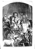 Original Old Antique Print 1854 Scene Charles Second Knighting Lion Beef Dog