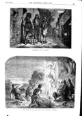 Original Old Antique Print 1854 Christmas Eve Britany France Star Sky Angel