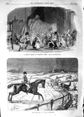 Original Old Antique Print 1854 Child'S Dream Twelfth Night Hunting Sport Snow