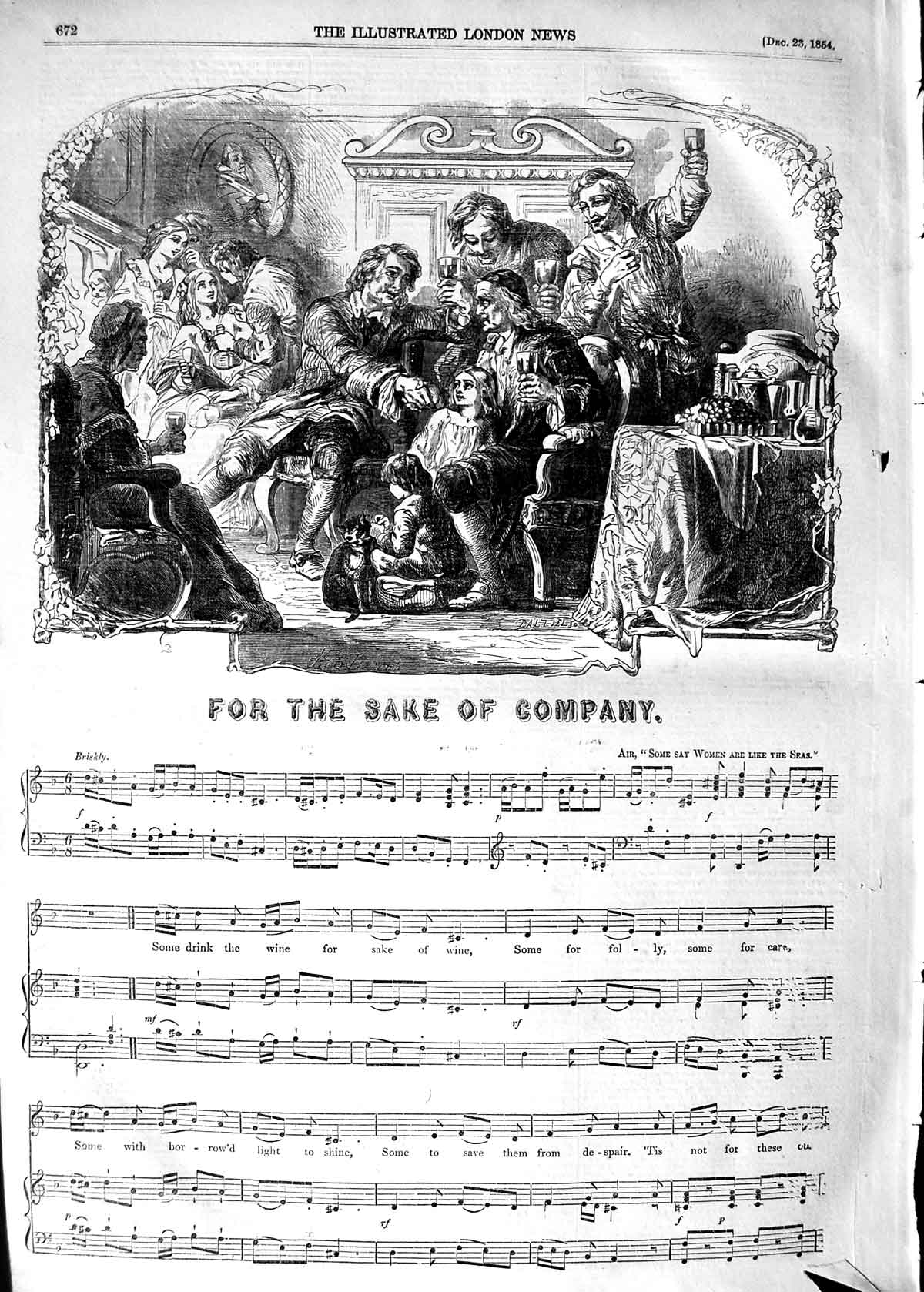 Original Old Antique Print 1854 Sheet Music For The Sake Company Lyrics 19th