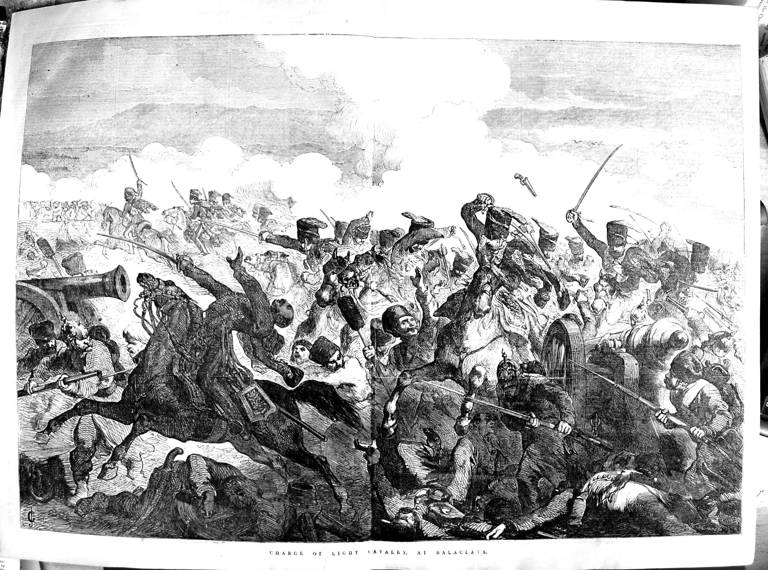 Original Old Antique Print 1854 War Charge Light Cavalry Balaclava Siers 19th