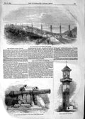 Original Old Antique Print 1854 Crumlin Viaduct Railway Iron Clock-Tower 19th