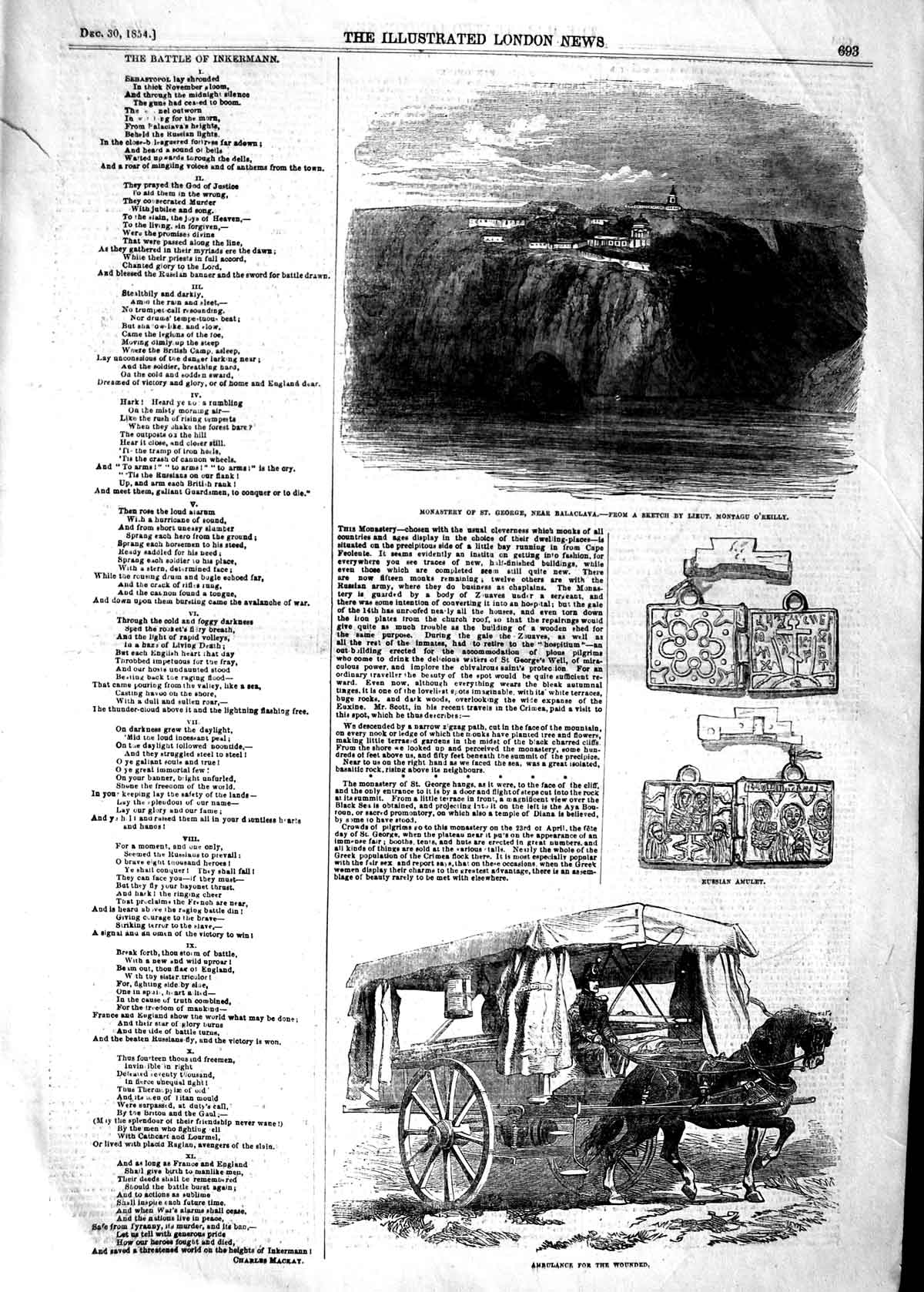 Original Old Antique Print 1854 Monastery George Balaclava War Ambulance Cart