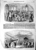 Old Antique Print 1854 Navvies Railway Terminus Euston Birkenhead Docks 19th