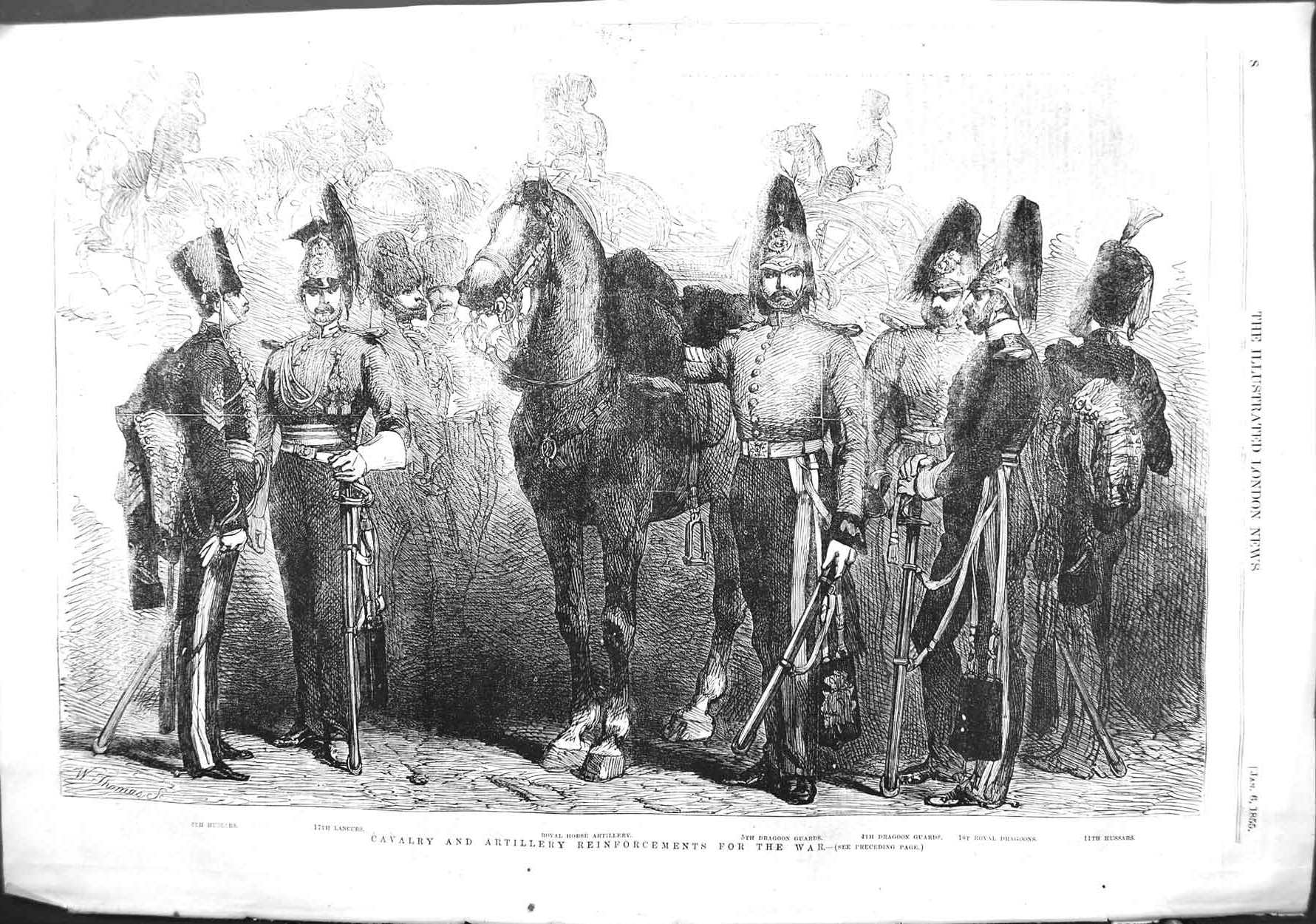 Original Old Antique Print 1855 Cavalry Artillery War Dragoon Guards Hussars