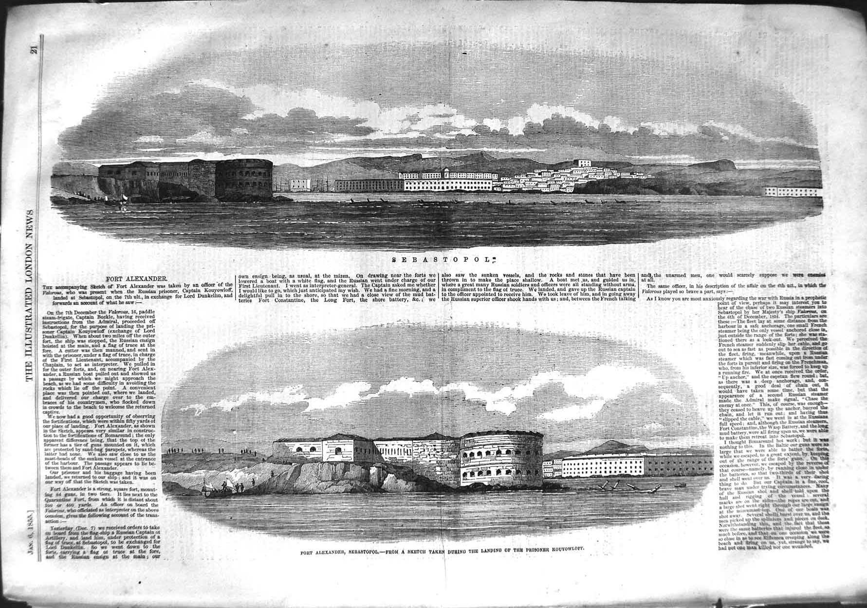 Old Antique Print 1855 View Sebastopol Fort Alexander Prisoner Kouyowloff 19th