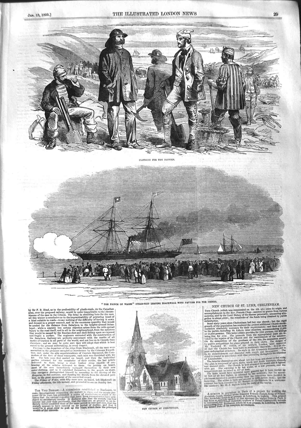 Original Old Antique Print 1855 Clothing Navies Prince Wales Ship Crimea Church