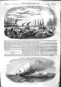 Original Old Antique Print 1855 Fire Turkish War Ship Eupatoria Trieste Crimea