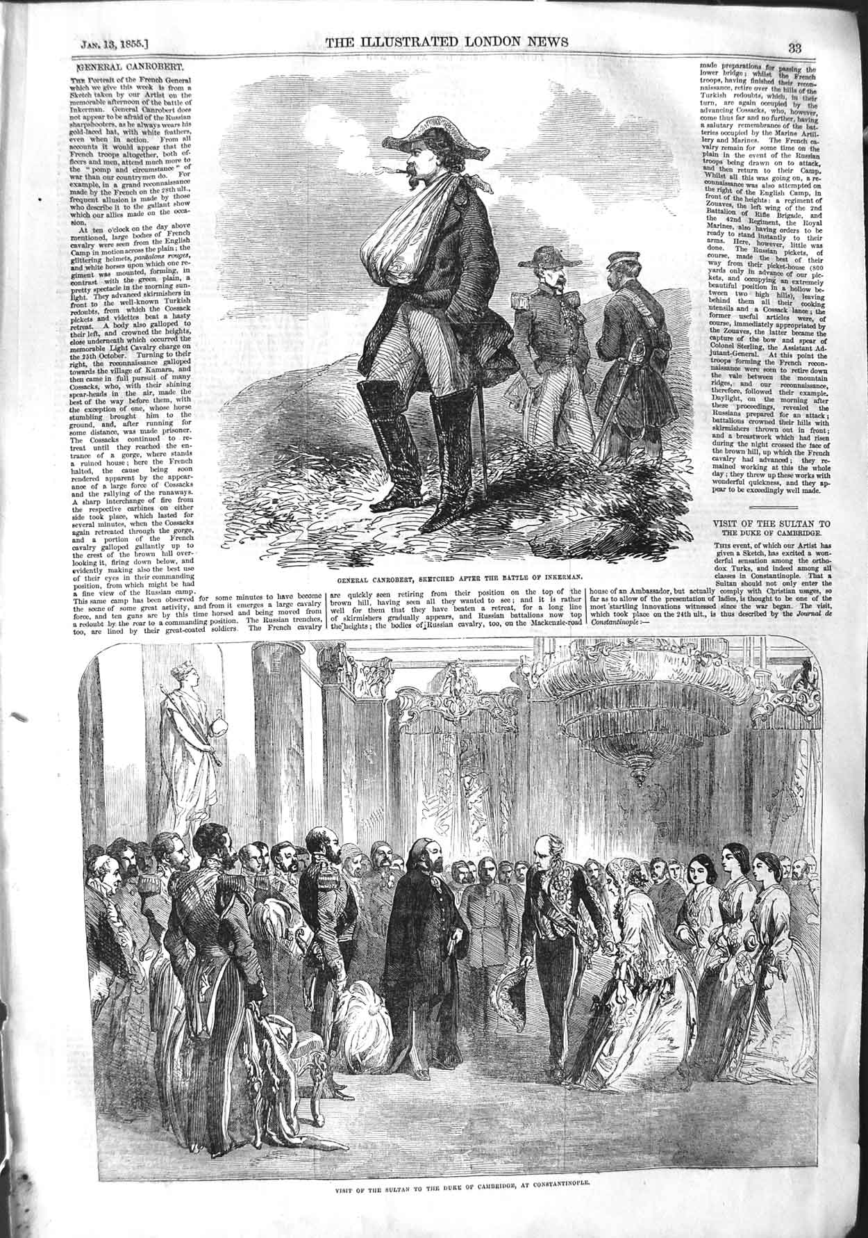 Old Antique Print 1855 General Canrobert Battle Inkerman Sultan Cambridge 19th