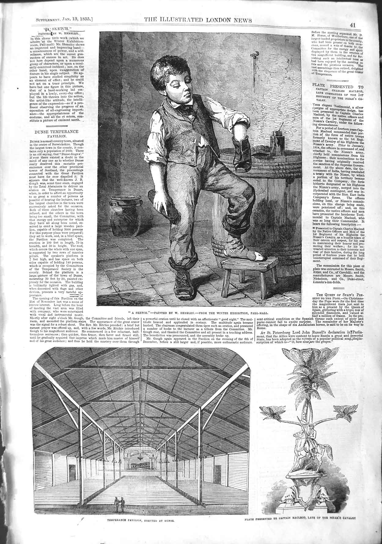 Old Antique Print 1855 Temperance Pavilion Dunse Captain Macleod Shoe Boy 19th