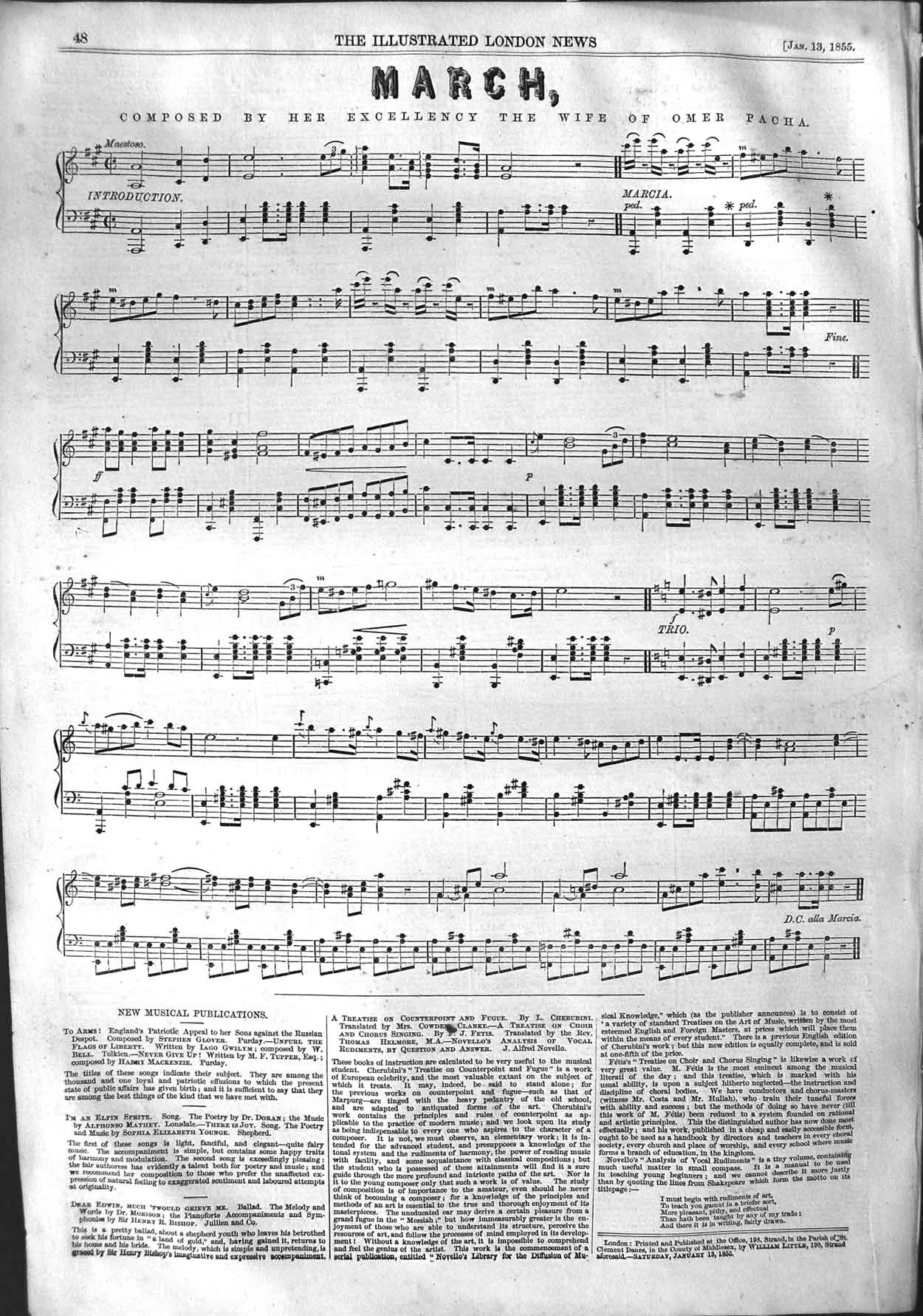Original Old Antique Print 1855 Sheet Music March Composer Wife Ome Victorian