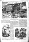 Original Old Antique Print 1855 Farmyard Snow Cattle Swallowfield Mitford Diss