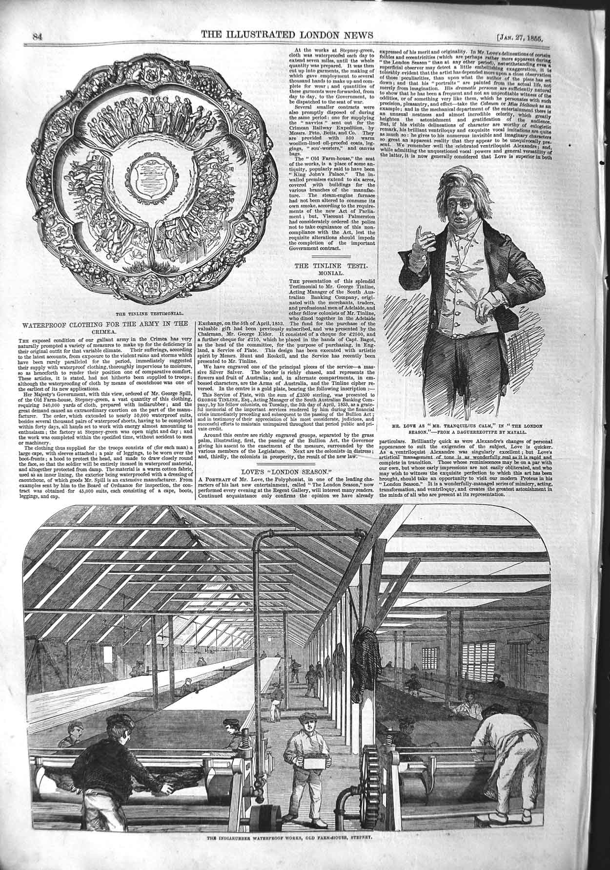 Original Old Antique Print 1855 Indiarubber WaterproClothing Stepney Tinline