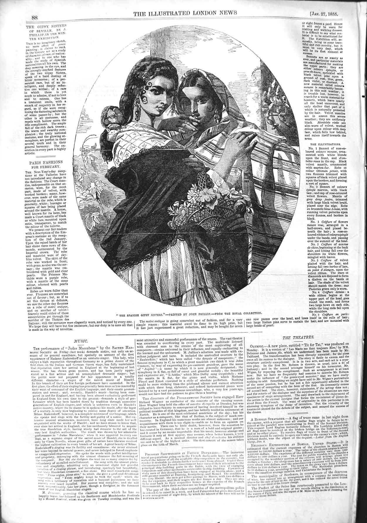 Original Old Antique Print 1855 John Phillip Portrait Spanish Gipsy Victorian