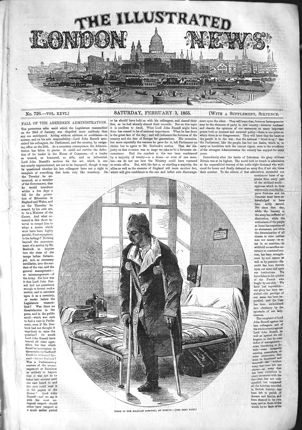 Original Old Antique Print 1855 Scene Military Hospital Haslar Injured Sier War