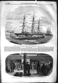 Original Old Antique Print 1855 Ship Wooden Barracks White Falcon Crimea War