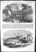 Original Old Antique Print 1855 Fire Theatre Monnaie Brussels Perseverance Ship