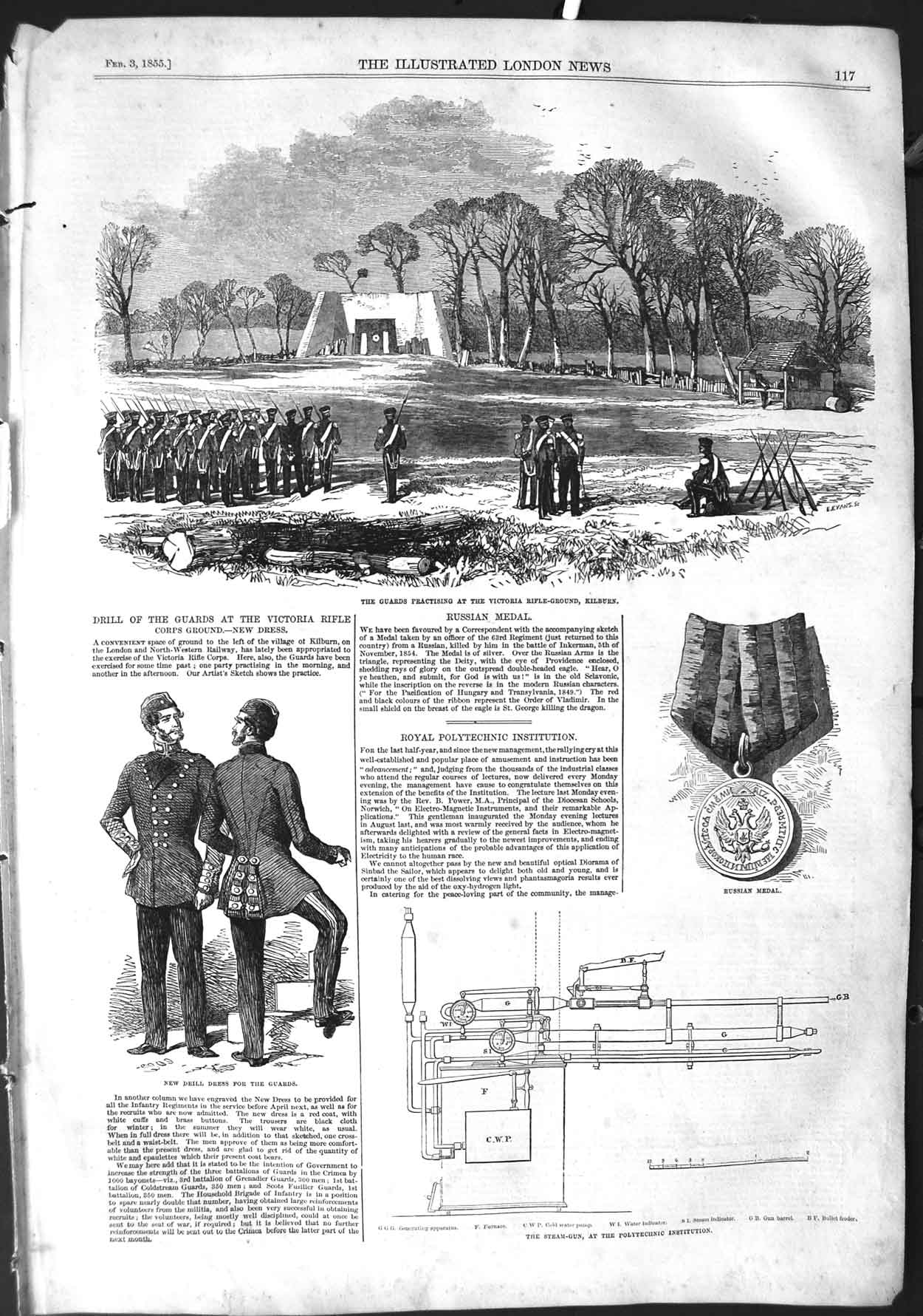 Original Old Antique Print 1855 Siers Victoria Rifle Ground Kilburn Guards War
