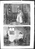 Original Old Antique Print 1855 Genevra Lady Knight Armour Mother Baby Fine Art