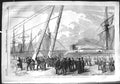 Old Antique Print 1855 Landing Wounded H.M.S. Retribution Ship Portsmouth 19th