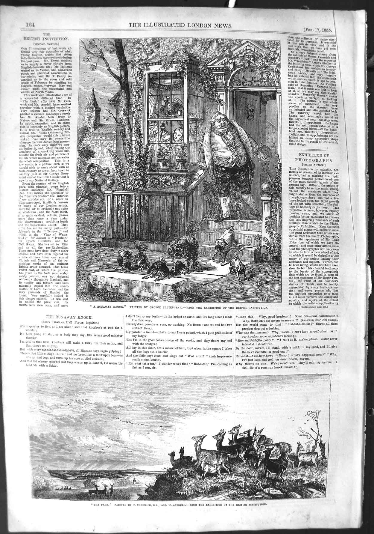 Original Old Antique Print 1855 Ansdell Art Deer Country Family Home Animals