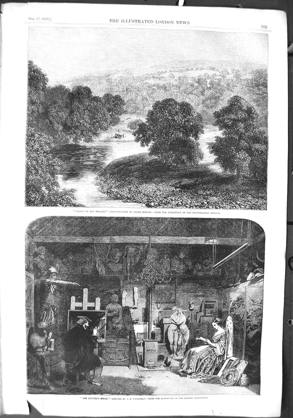 Original Old Antique Print 1855 Valley Wharfe Trees Painters Study Roger 19th