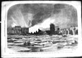 Original Old Antique Print 1855 Fire Bankside River Thames Bridge Ice London