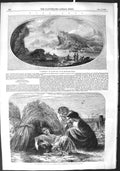 Original Old Antique Print 1855 Landscape Salvator Art Wheatsheaf Children Farm